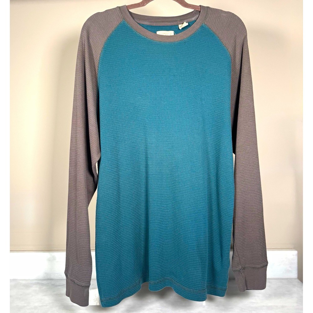 RedHead Men's XL Blue/Gray Thermal Waffle Knit Crew Neck Long Sleeve Shirt